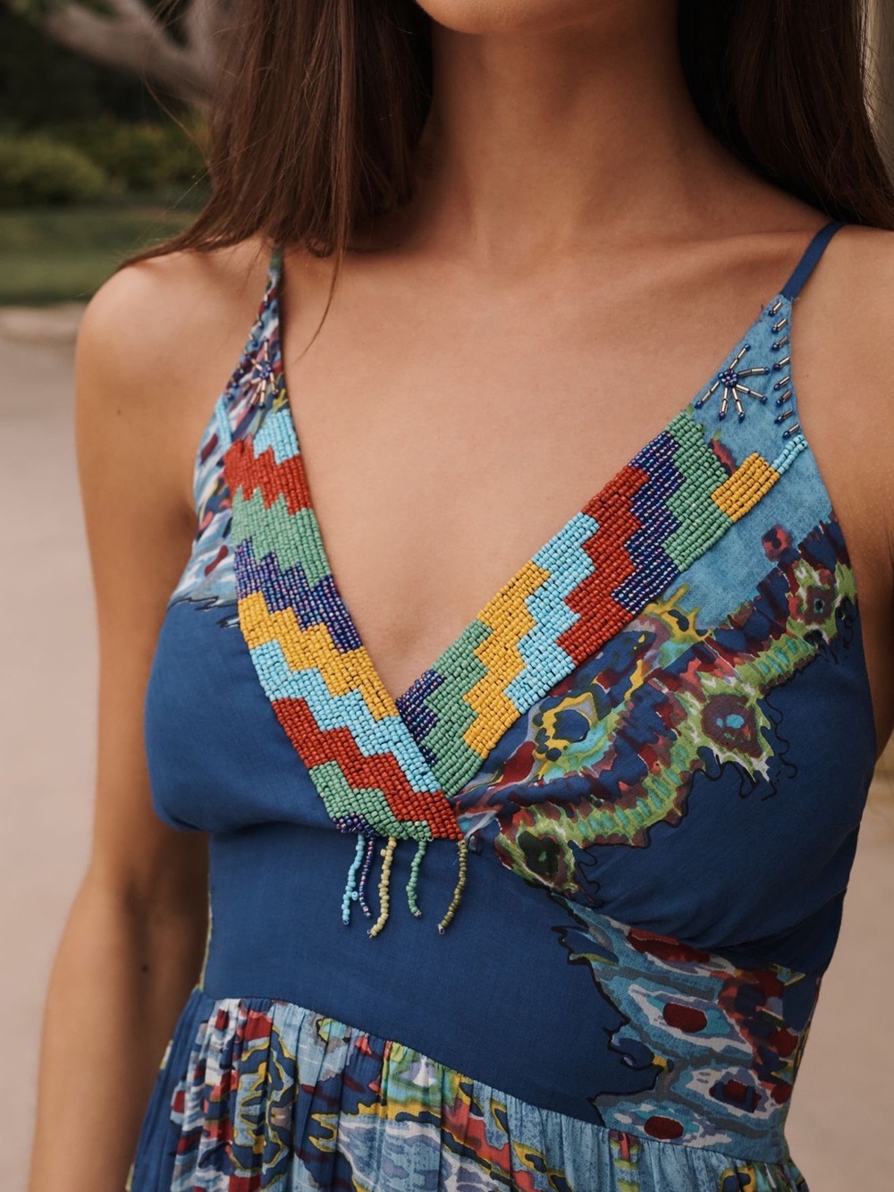 Barok Anthropologie Paris Sleeveless V-Neck Tiered Dress Sz S Wedgewood Blue - Picture 6 of 6